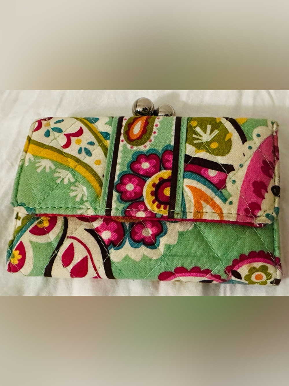 Vera Bradley Floral Quilted Wallet in Mint Green, Pink, Teal, Orange